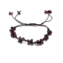Garnet Adjustable Natural Garnet Chips Braided Bead Bracelet, Inner Diameter: 2-3/8 inch(6cm)