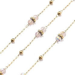 Розовый 304 цепи из нержавеющей стали, ионное покрытие (ip), со стеклянными бусинами, реальный 18 k позолоченный, пайки, туманная роза, 2x1x0.2 мм, около 32.81 футов (10 м) / рулон