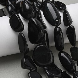 Черный Камень Натуральный черный камень бисер нитей, самородки, упавший камень, 16~26x9~21x6~15 мм, отверстие : 1~1.2 мм, около 17~22 шт / нитка, 16.34~16.54'' (41.5~42 см)