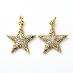 Прозрачный Латунные микро проложить кубического циркония подвески, с прыжковых колец, звезда, золотые, прозрачные, 19x17x2.5 мм, отверстие : 3 мм