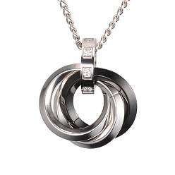 Черный Цвет Металла & Цвет Нержавеющей Стали 304 стали блокировки кольцо подвески из нержавеющей, с кубического циркония, металлический черный & цвет нержавеющей стали, 25x22x12.5 мм, отверстие : 7 мм