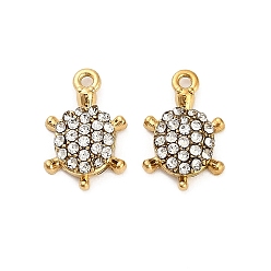 Настоящее золото 18K 304 кулон из нержавеющей стали с кристаллами и стразами, ионное покрытие (ip), черепаховые чары, реальный 18 k позолоченный, 13x8x3 мм, отверстие : 1 мм