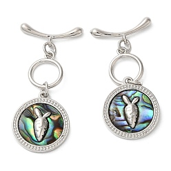 Платина Латунные застежки-кнопки с ракушкой пауа, без кадмия, без никеля и без свинца, морковь, платина, 41 мм, Кольцо: 13x10x2 mm, отверстие : 1.5 мм, бар: 19x7x2.5 mm, отверстие : 1.5 мм, Кулон : 19x17x3 мм, отверстие : 0.7 мм