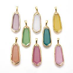 (52) Непрозрачная лаванда Латунные подвески, с кошачий глаз, горный хрусталь, слеза, золотые, разноцветные, 39~40x15~16x4.5~5 мм, отверстие : 5 мм