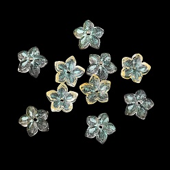 Прозрачный Окрашенные и нагретые стеклянные колпачки для бусин, 5-лепестков цветка, прозрачные, 9x9.5~10x3.8 мм, отверстие : 1 мм