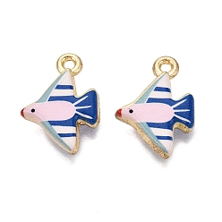 Royal Blue Printed Alloy Pendants, Rack Plating, Bird Charms, Cadmium Free & Nickel Free & Lead Free, Golden, Royal Blue, 19x13.5x3.5mm, Hole: 1.6mm