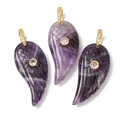 Amethyst Natural Amethyst Pendants, Feather, Golden, 36.5~37x17x8~9mm, Hole: 6x6.5mm