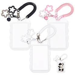 Mixed Color 3 Bags 3 Colors Rectangle Acrylic Card Holders, with Silicone Flower & Plastic Pendant Decorations, Mixed Color, 110x73x5.5mm, 1 bag/color
