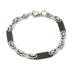 Black Two Tone 201 Stainless Steel Oval Link Chain Bracelet, 304 Stainless Steel Clasps, Black, 8-5/8 inch(21.9cm), Wide: 7.5mm