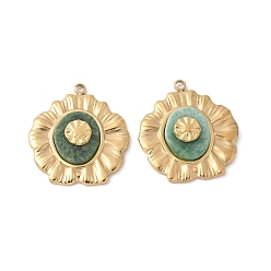 Африканский Нефрит 304 подвески из нержавеющей стали, , с натуральным африканским нефритом, ионное покрытие (ip), 22x20x3.5~4 мм, отверстие : 1.2 мм