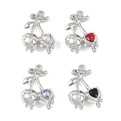 (52) Непрозрачная лаванда Подвески из сплава и страза, подвески в форме вишни, стойки покрытие, без свинца, без кадмии и без никеля, платина, разноцветные, 23.5x16x7.5 мм, отверстие : 1.2 мм