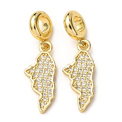 Золотой Латунь микропаве прозрачный кубический цирконий европейские подвески с подвесками, карта подвески с большим отверстием, стойки покрытие, без кадмия и без свинца, долговечный, золотые, 25 мм, отверстие : 4 мм