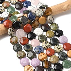 Смешанные камни Природные и синтетические шарики Gemstone нити, плоско-круглые, 20x7~9 мм, отверстие : 1 мм, около 20 шт / нитка, 15.74 дюйм