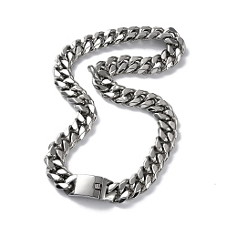 Stainless Steel Color 304 Stainless Steel Cuban Link Chain Necklaces, Stainless Steel Color, 25.20 inch(64cm)