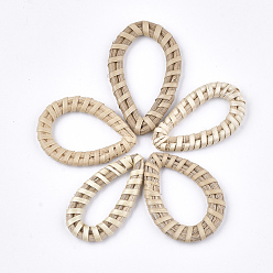 Antique White Handmade Reed Cane/Rattan Woven Linking Rings, For Making Straw Earrings and Necklaces, teardrop, Antique White, 39~50x23~30x4~5mm, Inner Measure: 28~37x13~18mm