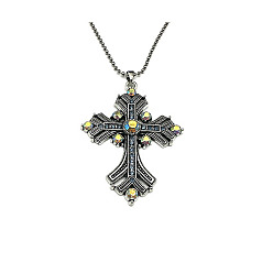 Aigue-marine Colliers à pendentif croix en strass, avec des chaînes à billes en alliage d'argent antique, aigue-marine, 27.56 pouce (70 cm)