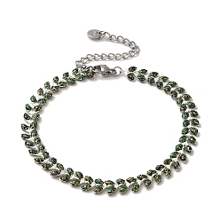 Platinum Brass Enamel Link Cobs Chains Bracelets with Paillettes for Women, Platinum, 9-7/8 inch(25.1cm)