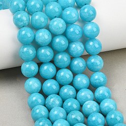 Light Sky Blue Dyed Natural White Jade Beads Strands, Smooth Round, Light Sky Blue, 10~10.2mm, Hole: 1mm, about 38pcs/strand, 14.96''~15.28''(38~38.8cm)