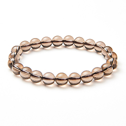 Дымчатый Кварц Натуральный дымчатый кристалл кварца круглые бусины эластичные браслеты, С запасными бусами, Эластичная проволока и железная большая глазная бисероплетение, 50~52 мм