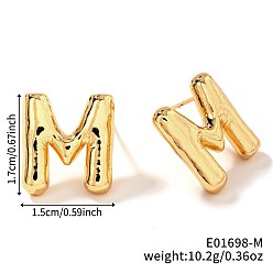 Letter M Латунь серьги, золотые, Буква М, 17x15 мм