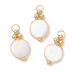 Золотой Натуральный белый оболочки подвески, плоские круглые подвески с медной проволокой в обертке, золотые, 24x14x4 мм, Перейти кольцо: 6x0.8 мм, внутренний диаметр: 5 мм