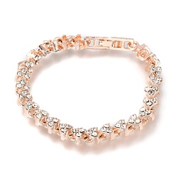 Розовое Золото Легкосплавные сердце ссылка браслеты, с прозрачным фианитом и застежками-защелками, розовое золото , 7-3/8 дюйм (18.8 см)