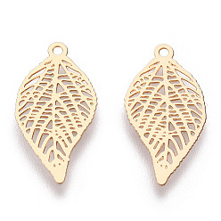 Light Gold Стойки обшивки латунь филигранные подвески, долговечный, лист прелести, без кадмия, без никеля и без свинца, золотой свет, 19x10x0.4 мм, отверстие : 1 мм