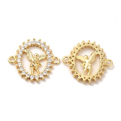 Настоящее золото 18K Экологически чистые стойки с покрытием из латуни прокладывают прозрачные подвески из кубического циркония, круглое кольцо с ангельскими звеньями, долговечный, без свинца и без кадмия, реальный 18 k позолоченный, 18x20x2.5 мм, отверстие : 2 мм