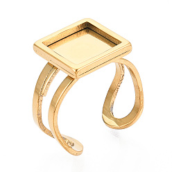 Золотой 304 компоненты открытого кольца манжеты из нержавеющей стали, настройки квадратного пэда, золотые, регулируемый, 13x13 мм, лоток : 10x10 мм