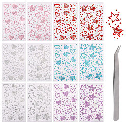 (52) Непрозрачная лаванда 12листы 12стили наклейки со стразами листы бумаги для рукоделия, Сердце и звезда, 1Железные пинцеты для ПК, разноцветные, 155x95x1.5 мм, 1 лист / стиль