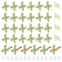 Зеленый лайм 20шт. сплав эмалированный лист серьги гвоздик фурнитура, с 925 булавкой из стерлингового серебра и горизонтальной петлей, с 50 пластиковыми ушными гайками, зеленый лайм, 18.5x15.5 мм, отверстие : 2 мм, штифты : 0.9 мм