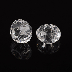 Clear Glass European Beads, Large Hole Beads, No Metal Core, Rondelle, Clear, 14x8mm, Hole: 5mm