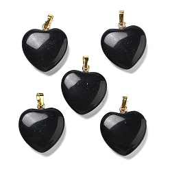 Обсидиан Природные подвески обсидиана, с латунной фурнитурой , сердце, 22~23x20x5 мм, отверстие : 6.5x3.5 мм