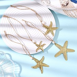 Золотой 4 шт. 4 стили 304 подвесные украшения из нержавеющей стали, с бусинами из натурального культивированного пресноводного жемчуга и джутовым шнуром, морская звезда, золотые, 163~181 мм, 1 шт / стиль