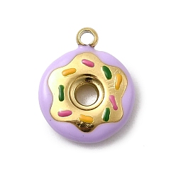 Donut 304 нержавеющей стальной эмали подвески, пищевые чары, ионное покрытие (ip), реальный 18 k позолоченный, пончик, 15x12.5x3.5 мм, отверстие : 1.6 мм
