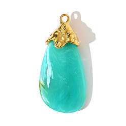 Средний Бирюзовый 304 подвески из нержавеющей стали смолы, слезинки, ионное покрытие (ip), реальный 18 k позолоченный, средне бирюзовый, 43x20 мм
