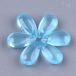 Light Sky Blue Transparent Spray Painted Glass Charms, teardrop, Light Sky Blue, 13.5~14x7.5x5mm, Hole: 1mm