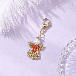 Оранжевый Подвеска в виде ангела из стеклянного жемчуга и стеклянных бусин, с 304 из нержавеющей стали Lobster Claw застежками, оранжевые, 47 мм