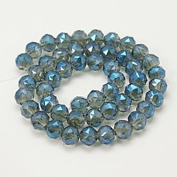 Steel Blue Electroplate Glass Beads Strands, Full Rainbow Plated, Faceted, Round, Steel Blue, 8mm, Hole: 1mm