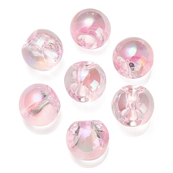 Pink Transparent UV Plating Rainbow Iridescent Acrylic Beads, Round, Pink, 18.5mm, Hole: 4mm