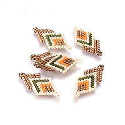Colorful MIYUKI & TOHO Handmade Japanese Seed Beads Links, Loom Pattern, Double Rhombus, Colorful, 27~29x13~14x1.7mm, Hole: 1.5mm