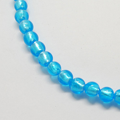 Deep Sky Blue Handmade Silver Foil Glass Beads, Round, Deep Sky Blue, 7.5~8.5mm, Hole: 1mm