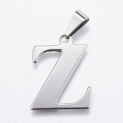 Letter Z Устойчивые к потускнению 304 подвески из нержавеющей стали, Начальная letter.z, 27.5x20x1.5 мм, отверстие : 4x9.5 мм