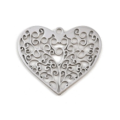 Нержавеющая Сталь Цвет 201 подвески из нержавеющей стали, шарма сердца, лазерная резка, анти-тускнение, цвет нержавеющей стали, 29.5x34.5x1 мм, отверстие : 2 мм
