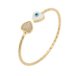 Сердце Браслеты-манжеты из латуни с микропаве из прозрачных кубических цирконий для женщин, с эмалью, реальный 18 k позолоченный, сердце, внутренний диаметр: 2-1/4x2-1/8 дюйм (5.7x5.3 см)