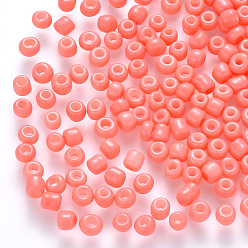 Light Coral 6/0 Baking Paint Glass Round Seed Beads, Light Coral, 4~5x3~4mm, Hole: 1~2mm, about 4500pcs/pound