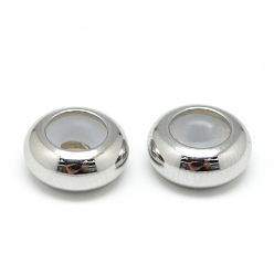 Нержавеющая Сталь Цвет 201 из нержавеющей стали бусы, с резиной внутри, ползунки, рондель, цвет нержавеющей стали, 8x4 мм, резиновое отверстие: 2 мм