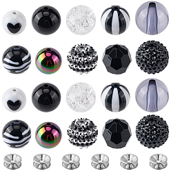 Noir Kits de fabrication de bijoux de bricolage, y compris des perles d'espacement rondes en acrylique et résine avec strass et strass en laiton, noir, 20x19mm, Trou: 3mm