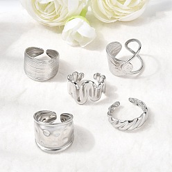 Нержавеющая Сталь Цвет 5 шт. 304 открытые манжеты из нержавеющей стали для женщин, цвет нержавеющей стали, 6.5~17.5 мм, внутренний диаметр: 16.1~17.4 мм