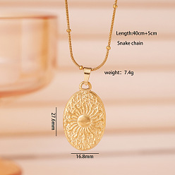 Oval 304 Подвески-солнце из нержавеющей стали для женщин, золотые, овальные, 15.75 дюйм (40 см), Кулон : 27.6x16.8 мм